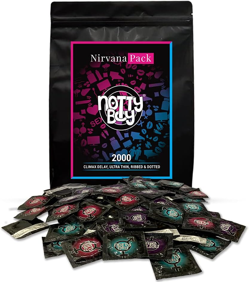 NottyBoy Nirvana Pack Condom - 2000 Count | (Ribbed and Dotted, Ultra Thin, Overtime)