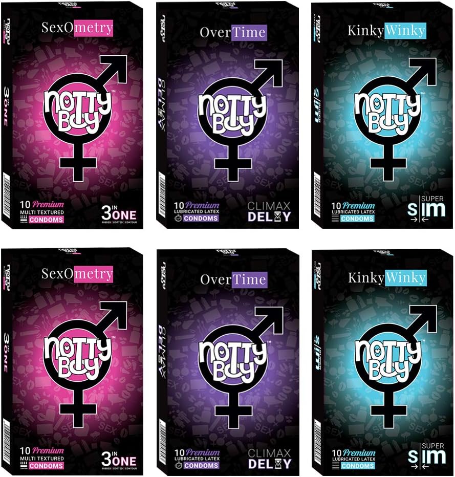 NottyBoy Condoms - Mix Bulk Variety Pack of Over Time Climax Delay, Ribbed, Dotted and Ultra Thin Latex Lubricated Condoms, 2000 Count